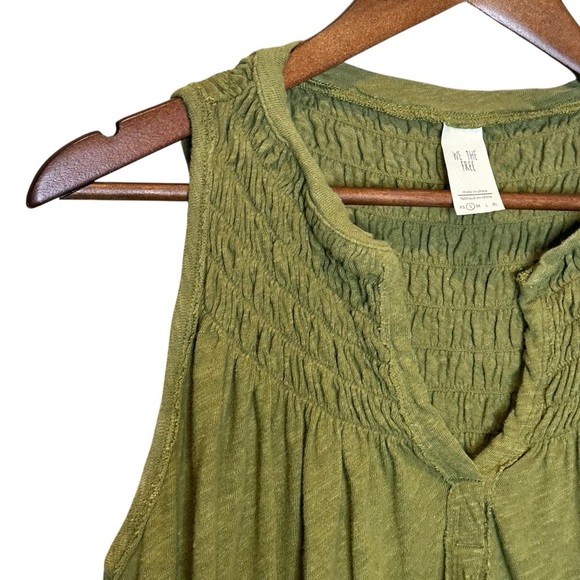 FREE PEOPLE New To Town Olive Green Smoked Linen Blend Tank Top Women’s Small - Picture 4 of 11